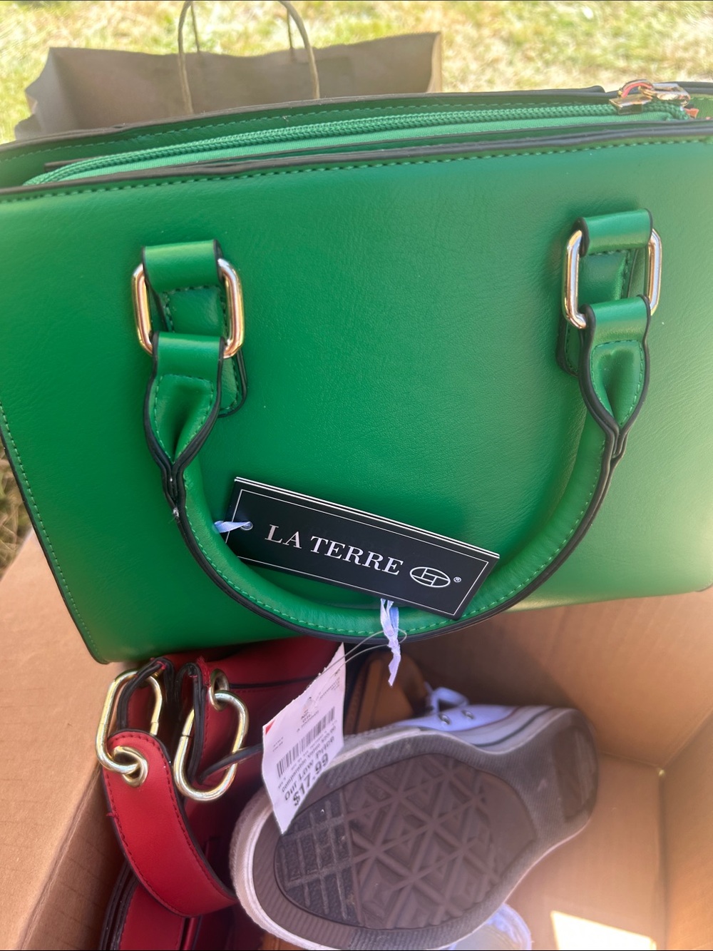 Green Structured Satchel Handbag
